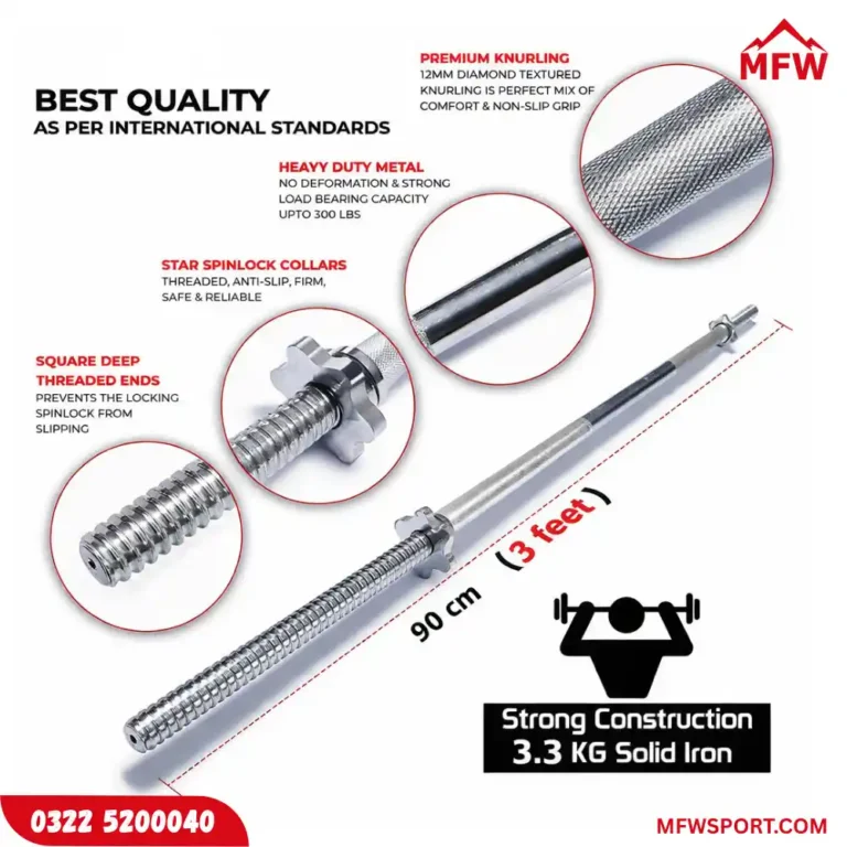 1 Inch Body Building Straight Barbell Rod with Spinlocks – Iron Weight Bar (3ft, 4ft, 5ft, 6ft) SNK Fitness