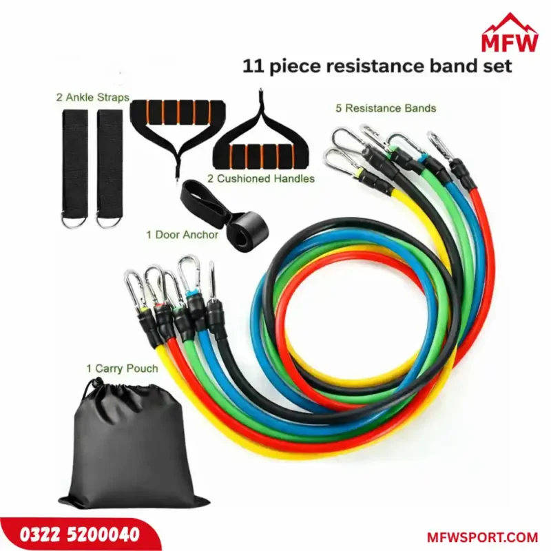 11 Piece Exercise Resistance Bands & 5pcs Loop Band Set (Pack of 2) – Full Body Workout Kit