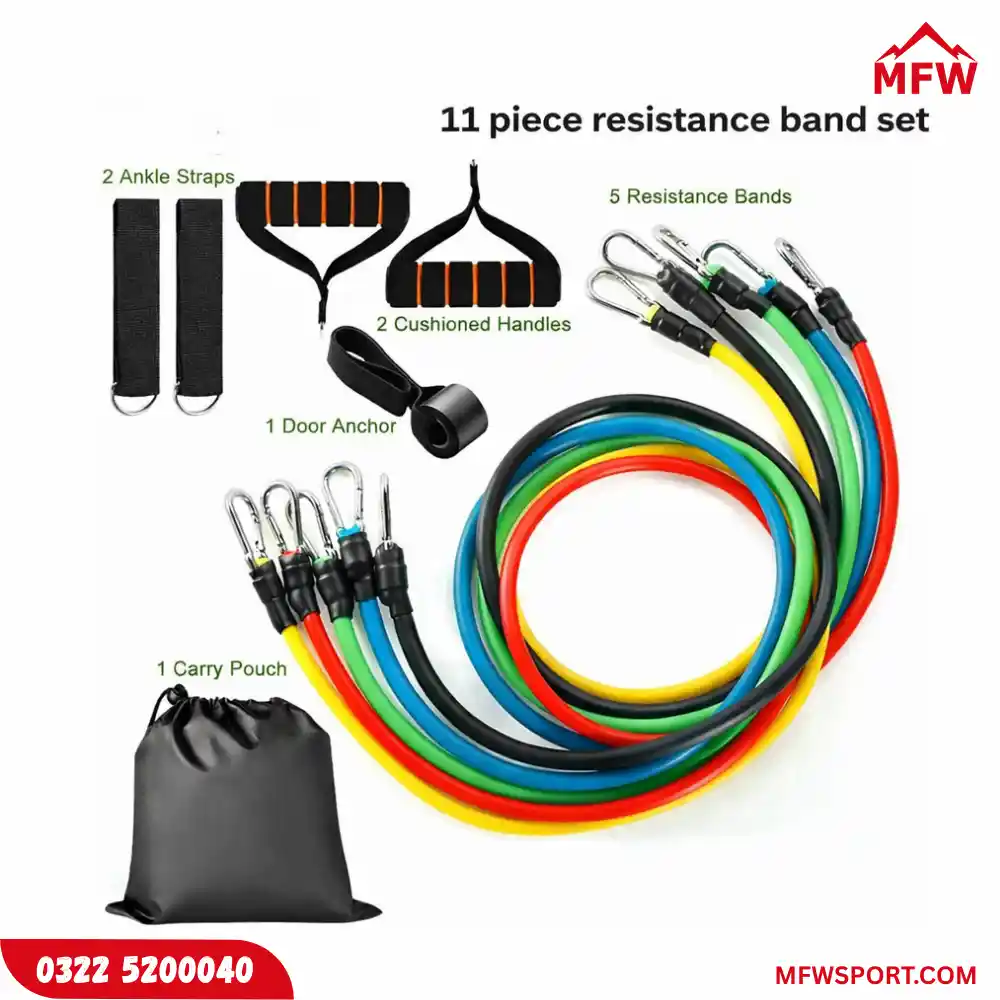 11 Piece Exercise Resistance Bands & 5pcs Loop Band Set (Pack of 2) – Full Body Workout Kit