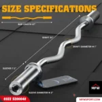 Commercial Olympic EZ curl bar for 2-inch plates, designed for biceps curls, triceps exercises, hip thrusts, and squats.